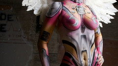 Pink hair body painting