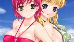 Pink hair long hair anime girls blue eyes happoubi jin bikini 