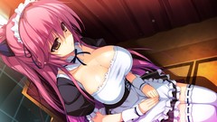Pink hair long hair anime girls maids tomose shunsaku cleavage 