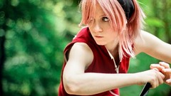 Pink hair models haruno sakura naruto shippuden kunai cosplay