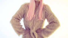 Pink woman fur coat models Lucy Pinder