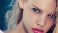 Pink woman lips faces blondes blue eyes models Marloes Horst