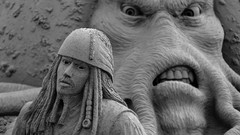 Pirates of the Caribbean grayscale sand sculptures