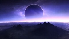 planet Solar eclipse space art Mountains digital art landscape