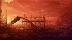 Plants Bones skeletons structures artwork digital art orange sky