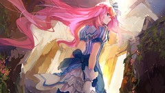 Plants dress gloves bows pink hair long hair blue eyes 