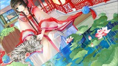 Plants Tigers long hair anime girls vocaloid black hair luo 