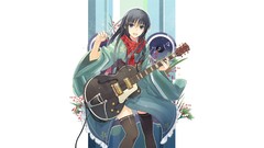 Plants white background guitars belts scarfs long hair anime 