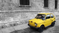 Poland vehicles selective coloring Fiat 126P yellow cars Polski 