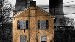 Pollution houses factories industrial plants nuclear power 