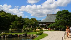 Ponds blue skies Japanese gardens