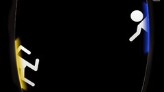 Portal (game) yellow blue video games PC gaming video game art