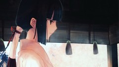 Profile Ribbons long hair anime girls ponytails black hair 