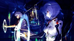 Profile white hair circles red eyes blue hair anime girls short 