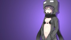 Purple glasses navel scarfs blush purple hair purple eyes 