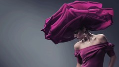 Purple woman roses dress hats studio brunettes session