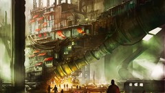 Railing slum buildings pipes concept art sector Banners artwork 