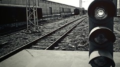 Railway grayscale train stations