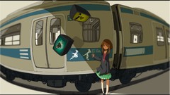 Railways socks skirts television anime girls railway green eyes 