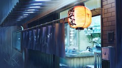 Rain Anime fabric artwork japanese lantern