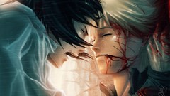 Rain blood Anime tears sorrow closed eyes uchiha sasuke wounds 