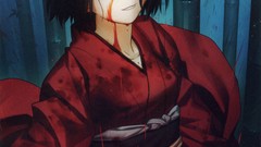 Rain blood bamboo kimono anime girls short hair black hair 