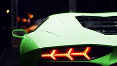 Rain Green lights cars close-up Lamborghini vehicles rain drops 