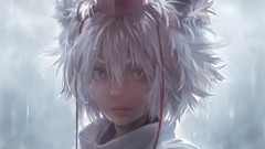 Rain hats white hair red eyes faces water drops anime girls 