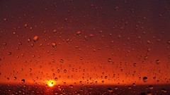 Rain on glass sunset