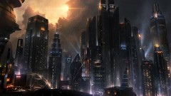 Rain Skyscrapers City Lights cityscapes artwork futuristic 