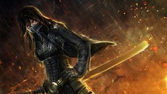 Rain Swords swordman ninjas fantasy art girls with swords