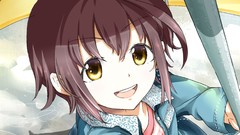 Rain Umbrellas jackets smiling anime girls brunettes bangs 