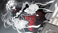 Rain weapons blade dress white hair red eyes long hair lolita 