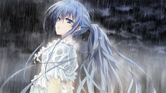 Rain wet blue hair blue eyes game cg ichiban wet clothing 
