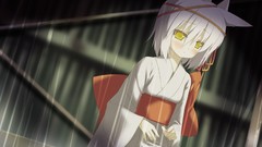 Rain white hair kimono anime girls short hair yellow eyes 