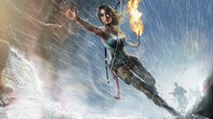 Rain woman running flames tomb raider lara croft artwork bow 