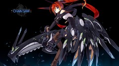 Red Anime armor anime girls boots blue eyes chainsaw redheads 