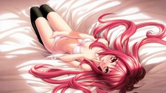 Red Anime beds red eyes blush anime girls bra shinkyoku soukai 