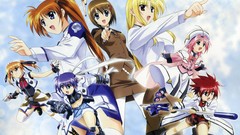 Red Anime hats pink hair uniforms fate testarossa yagami hayate 