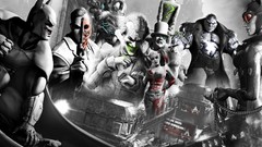 Red Batman Guns Catwoman monochrome batman arkham city harley 