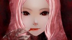 Red blood red eyes faces pink hair long hair anime girls guilty 