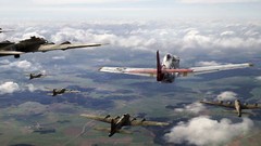 Red bomber airplanes tails World War II escort P-51 Mustang 