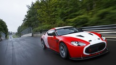 Red cars Aston Martin Zagato vehicles Nürburgring front angle 