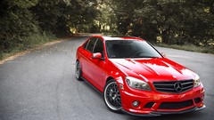 Red cars front Mercedes Benz C63 Mercedes-Benz C63 AMG Mercedes 
