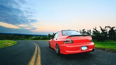 Red cars Mitsubishi roads vehicles mitsubishi lancer skyscapes 