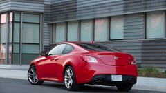 Red cars vehicles rear angle view Hyundai Genesis Coupe