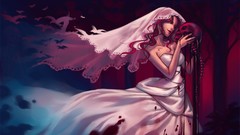 Red death white Birds blood skulls spine brides artwork