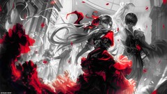 Red dress couple monochrome red dress anime girls hatsune miku 
