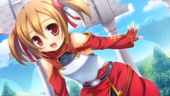 Red eyes anime girls brunettes open mouth twintails sword art 