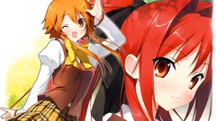 Red eyes anime girls brunettes school uniforms seifuku open 